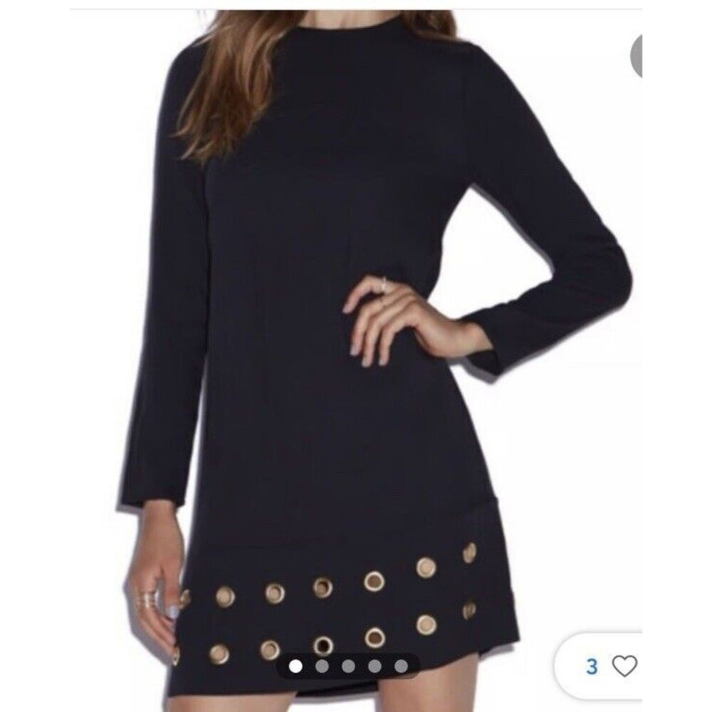 JustFab Black Mini Shift Dress Gold Grommet Detail Long Sleeve Size L